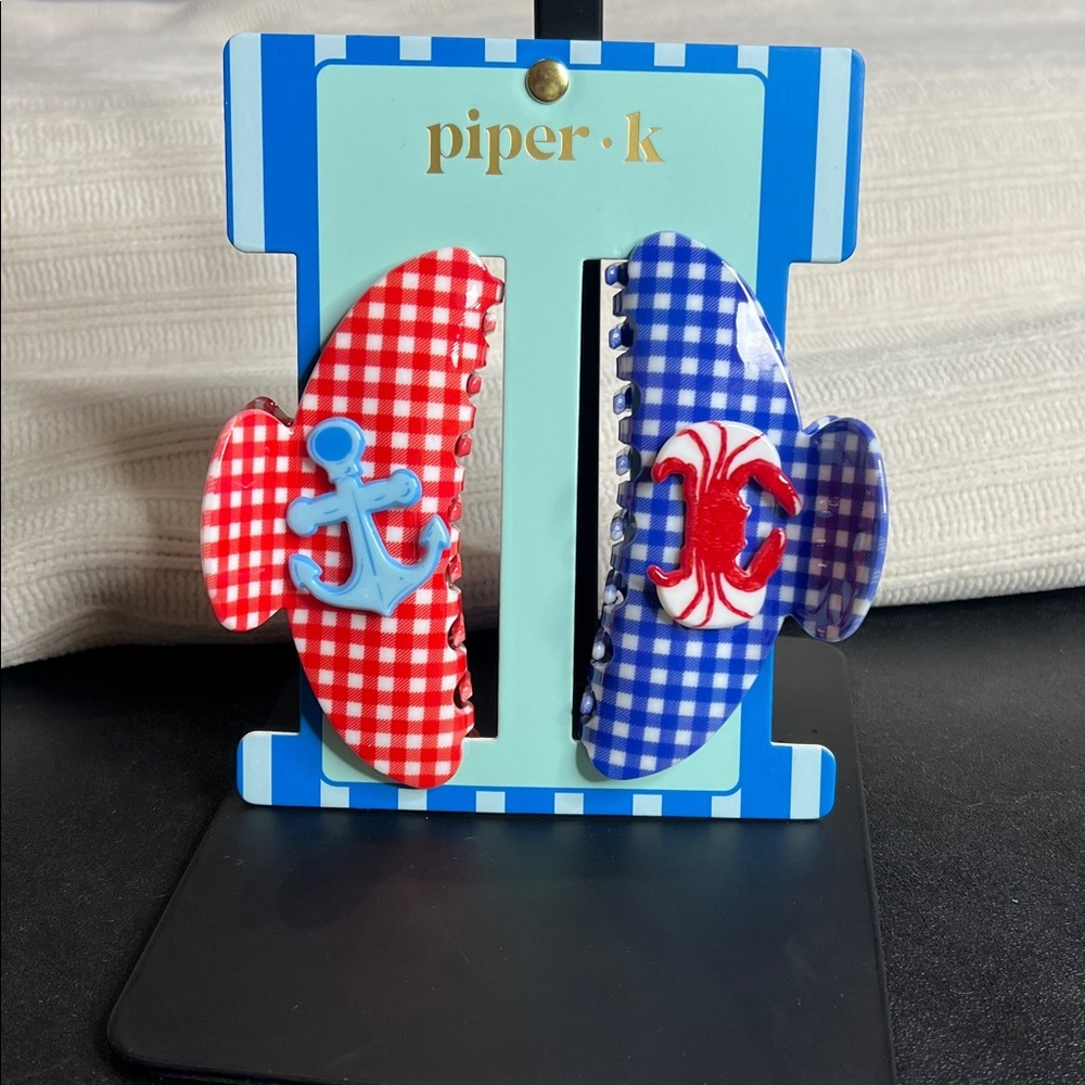 Piper K | Lobster/Anchor ⚓️ 🦞 Gingham Hair Clips